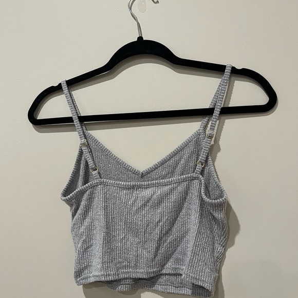Open Edit Gray Ribbed Crop Top - Picture 3 of 5